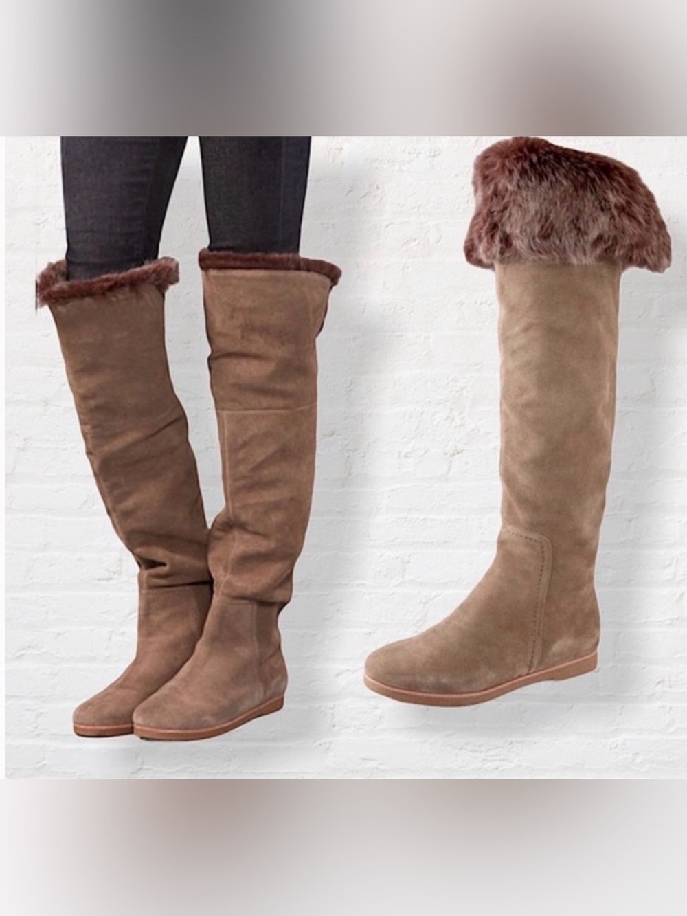 Sam Edelman Orlando Suede Fur Over Knee Boots size 8.5